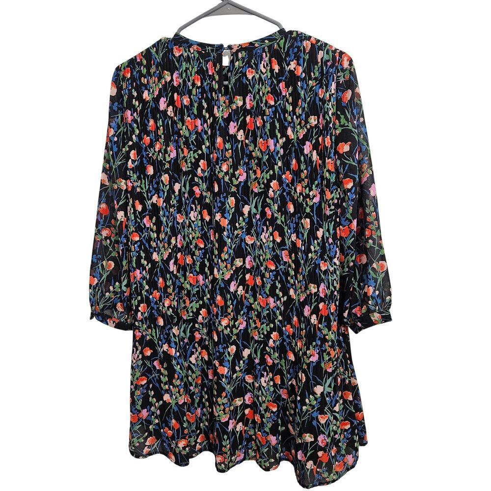 Zara Pleated Black Floral 3/4 Sleeve Mini Dress. Size Small - Picture 2 of 8